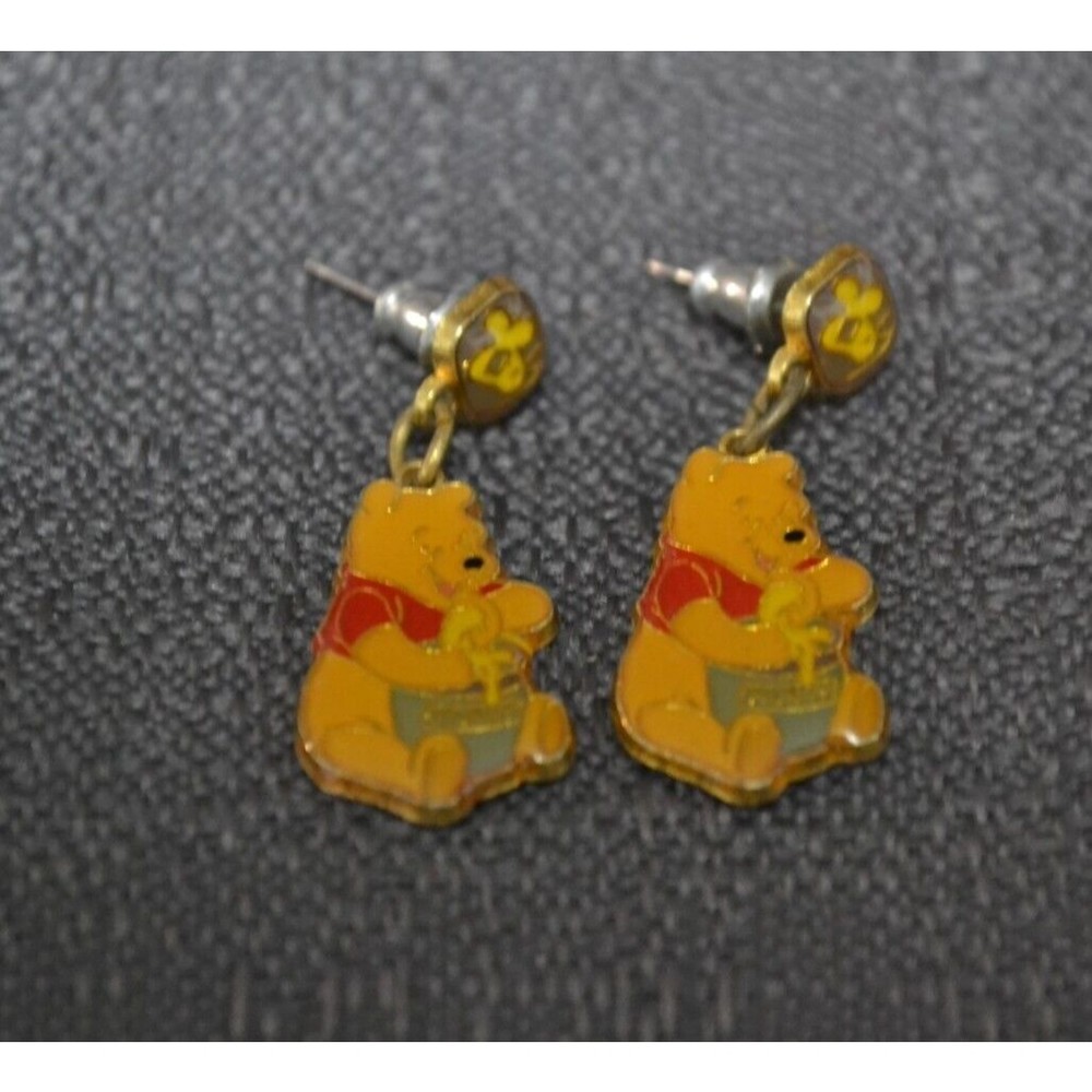 Vintage Winnie the Pooh Enameled Pierced Dangling Stud Earrings